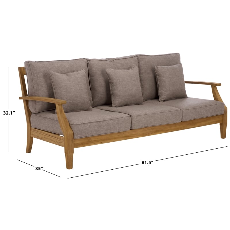 Safavieh Martinique Teak Wood Patio Sofa in Natural / Taupe