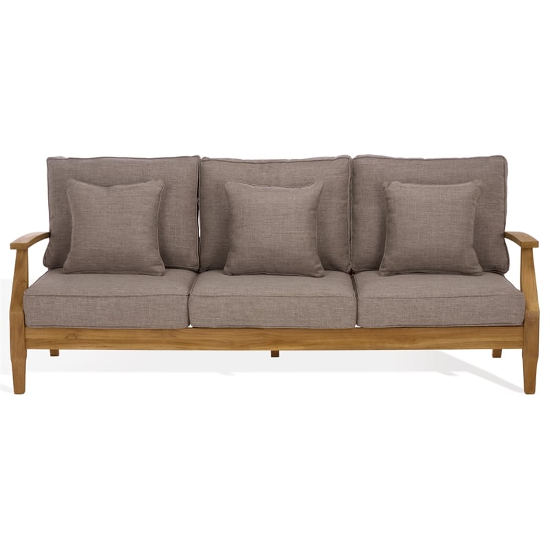 Safavieh Martinique Teak Wood Patio Sofa in Natural / Taupe