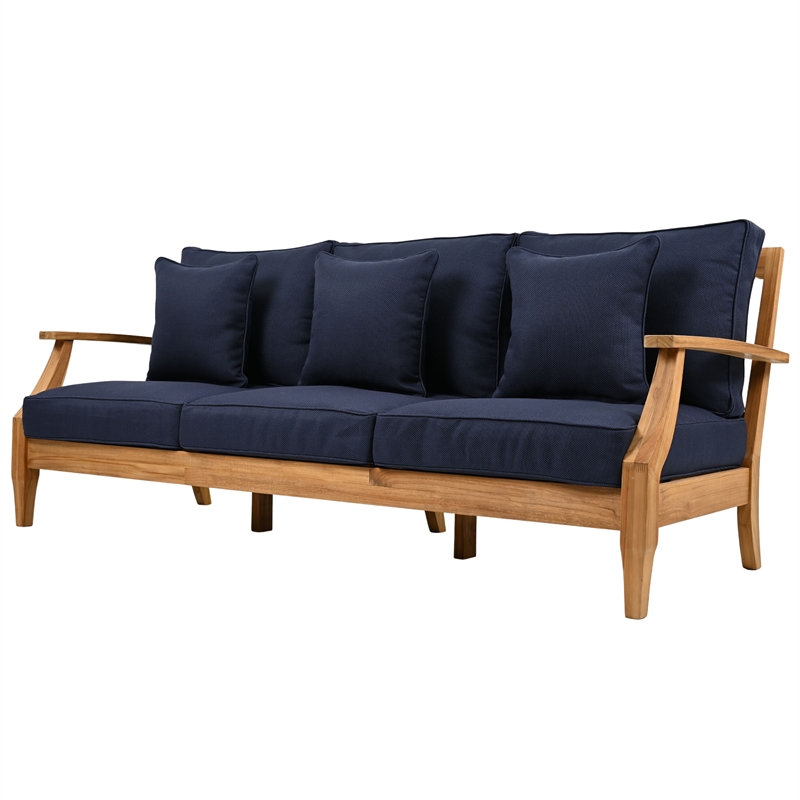 Safavieh Martinique Teak Wood Patio Sofa in Natural  / Navy