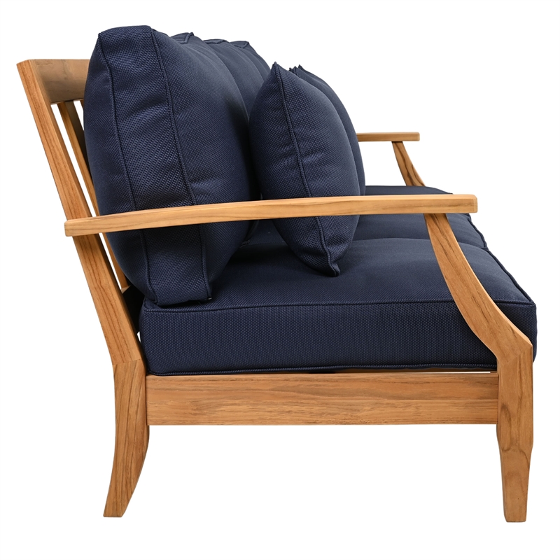 Safavieh Martinique Teak Wood Patio Sofa in Natural  / Navy