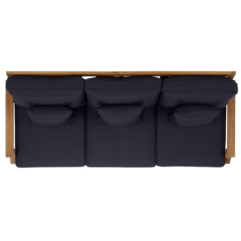 Safavieh Martinique Teak Wood Patio Sofa in Natural  / Navy