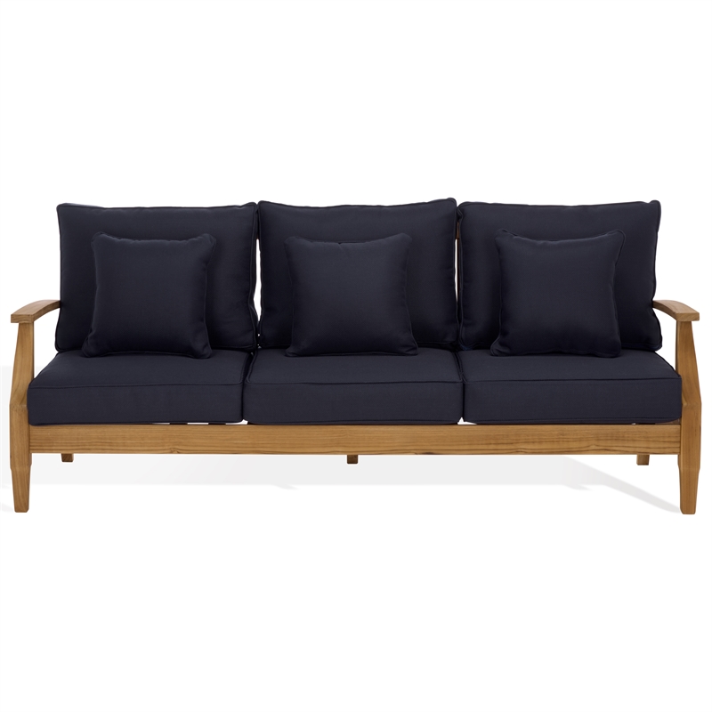 Safavieh Martinique Teak Wood Patio Sofa in Natural  / Navy