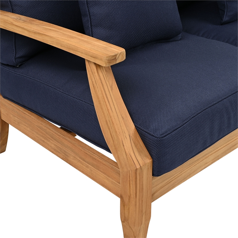 Safavieh Martinique Teak Wood Patio Sofa in Natural  / Navy