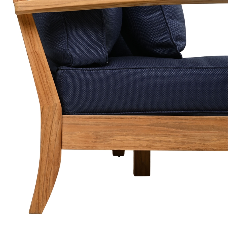 Safavieh Martinique Teak Wood Patio Sofa in Natural  / Navy
