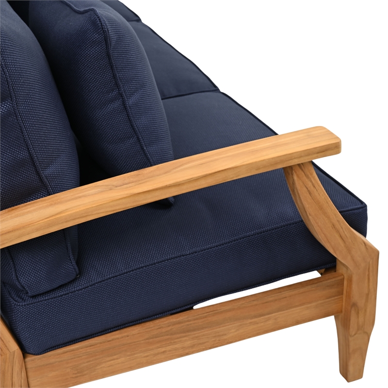Safavieh Martinique Teak Wood Patio Sofa in Natural  / Navy