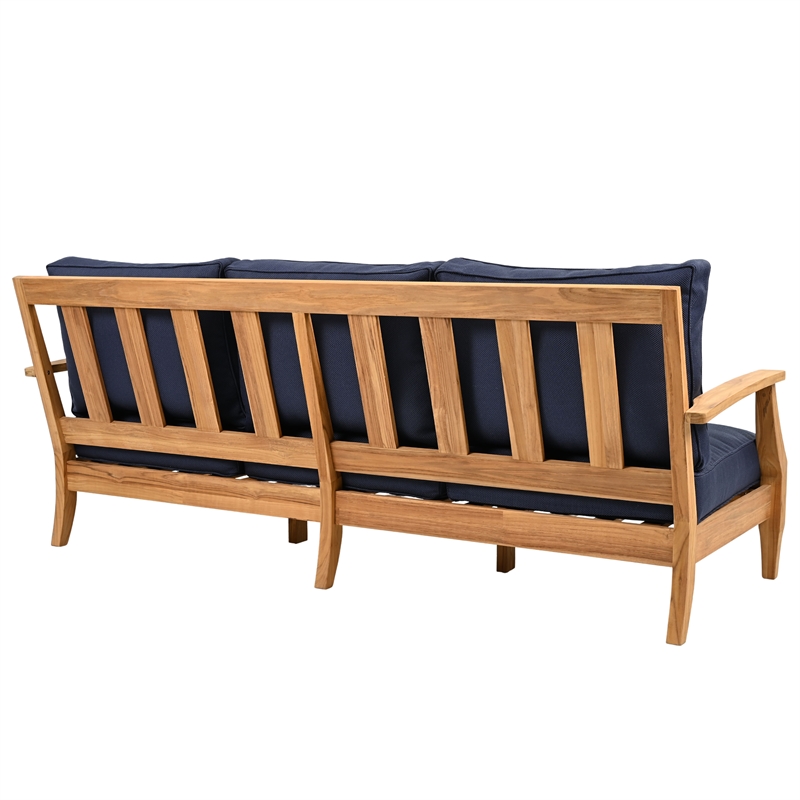 Safavieh Martinique Teak Wood Patio Sofa in Natural  / Navy
