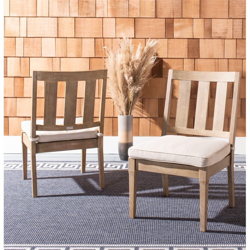 Safavieh Dominica Wood Outdoor Dining Chair in Natural / White
