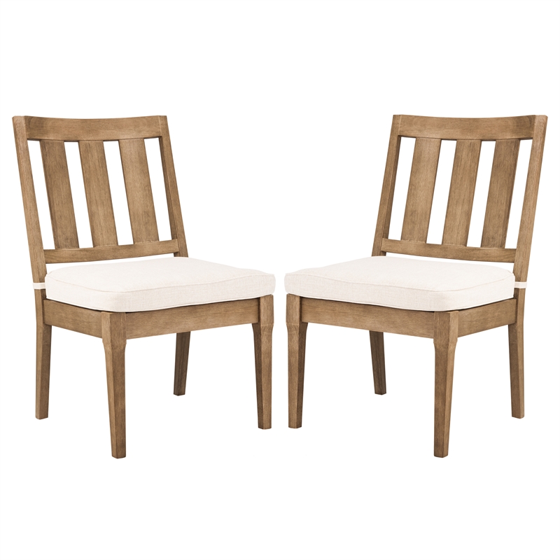 Safavieh Dominica Wood Outdoor Dining Chair in Natural / White