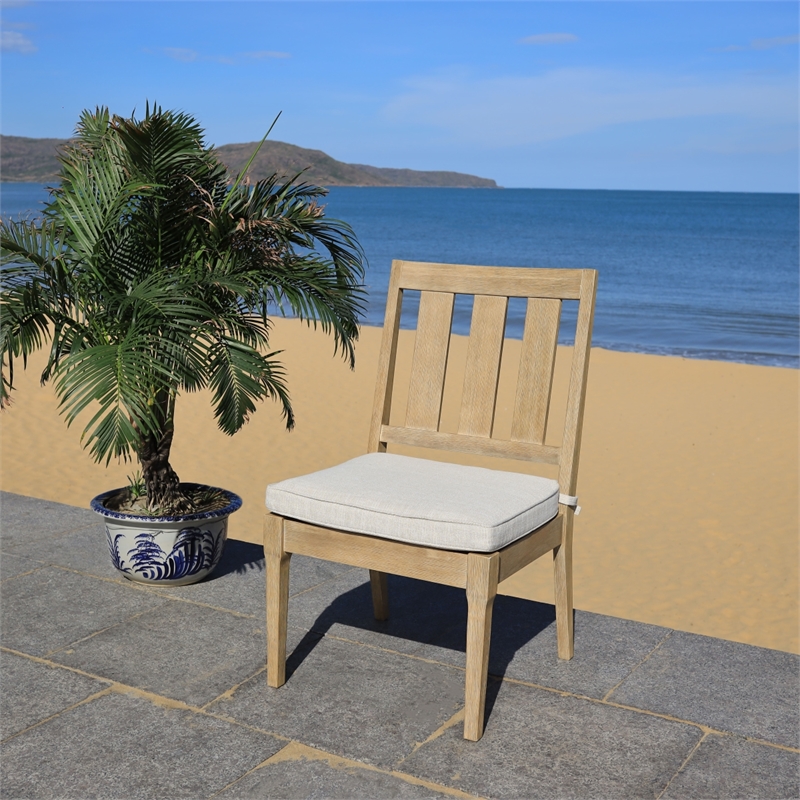 Safavieh Dominica Wood Outdoor Dining Chair in Natural / White