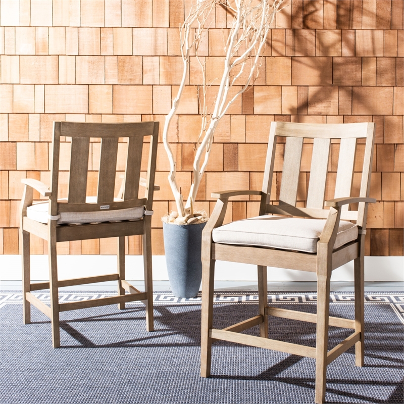 Safavieh San Salvador Wood Patio Counter Stool in Natural / White