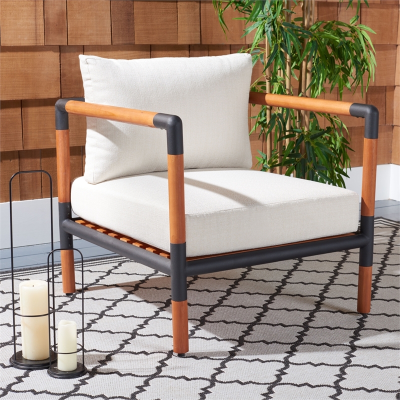 Safavieh Tommy Metal and Wood Patio Chair  in Black / White