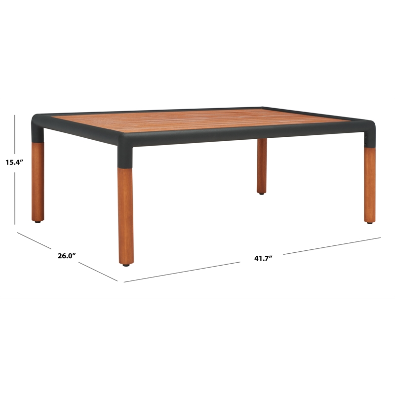 Safavieh Tommy Metal and Wood Patio Coffee Table in Black / Natural