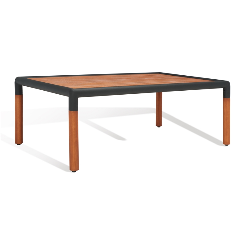 Safavieh Tommy Metal and Wood Patio Coffee Table in Black / Natural