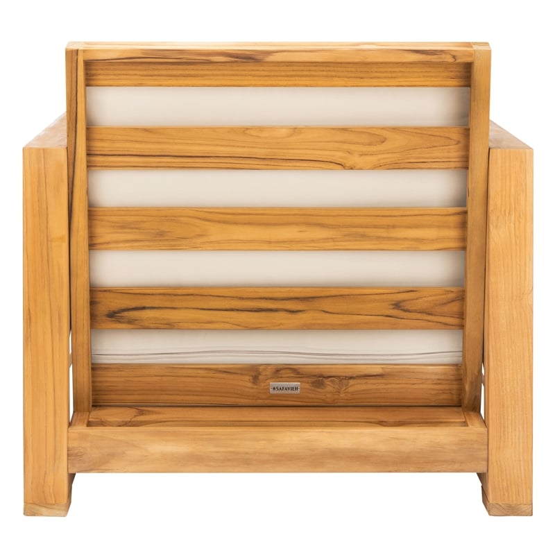 Safavieh Andros Teak Wood Patio Chair in Natural / Beige
