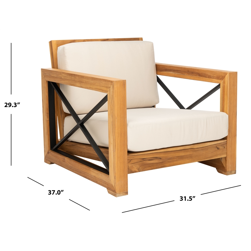Safavieh Andros Teak Wood Patio Chair in Natural / Beige