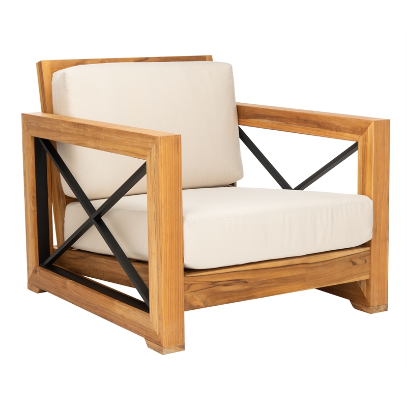 Safavieh Andros Teak Wood Patio Chair in Natural / Beige