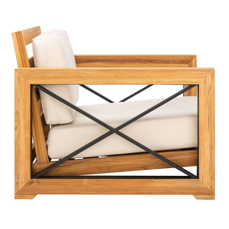 Safavieh Andros Teak Wood Patio Chair in Natural / Beige