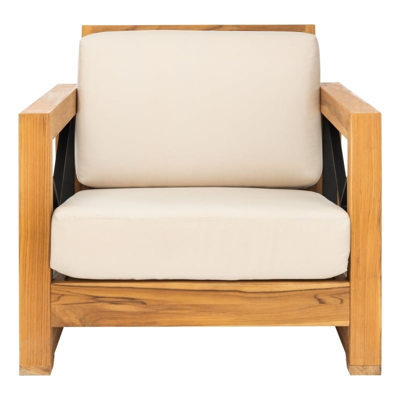Safavieh Andros Teak Wood Patio Chair in Natural / Beige