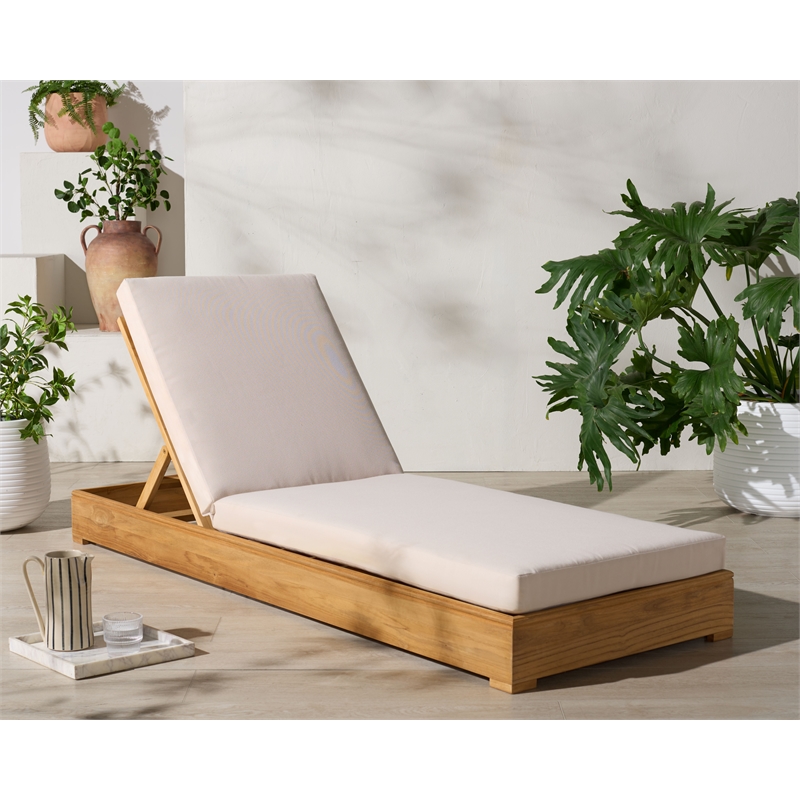 Safavieh Montford Brazilian Teak Wood Chaise Lounge in Natural  / Beige