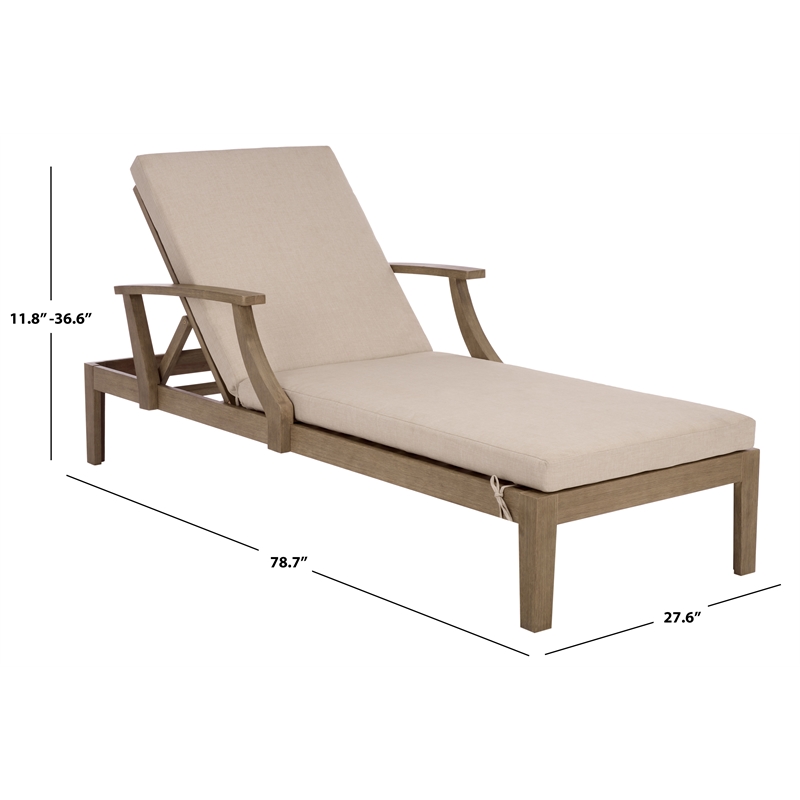 Safavieh Martinique Wood Patio Chaise Lounge in Natural / Beige