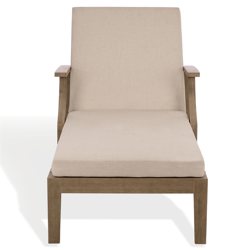 Safavieh Martinique Wood Patio Chaise Lounge in Natural / Beige
