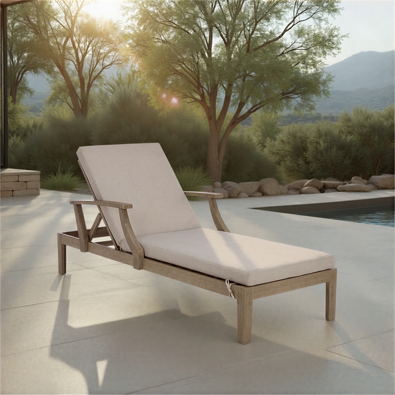 Safavieh Martinique Wood Patio Chaise Lounge in Natural / Beige