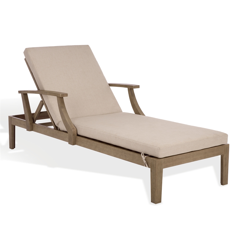 Safavieh Martinique Wood Patio Chaise Lounge in Natural / Beige