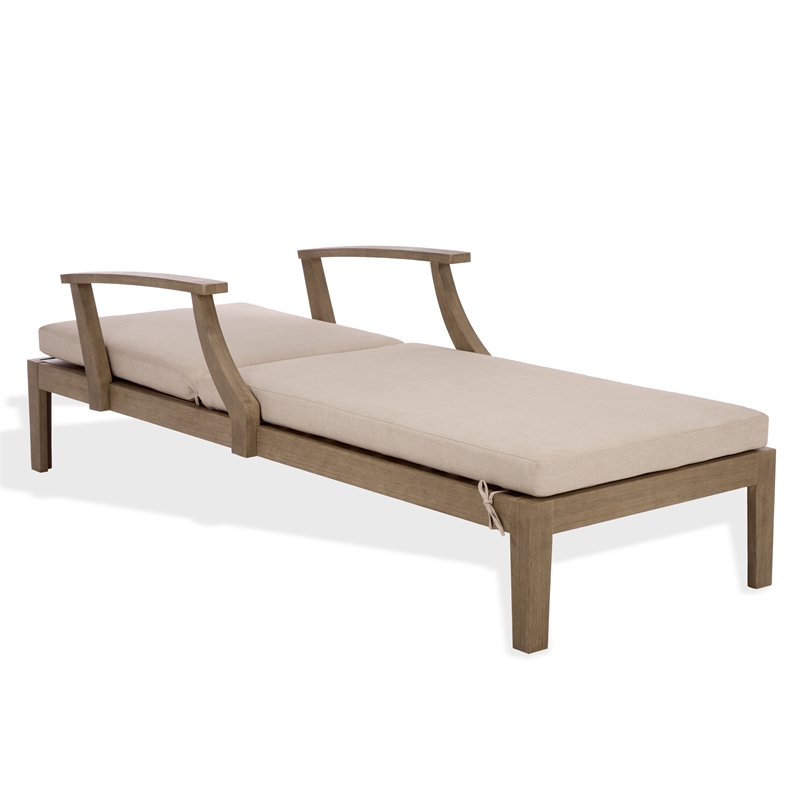 Safavieh Martinique Wood Patio Chaise Lounge in Natural / Beige