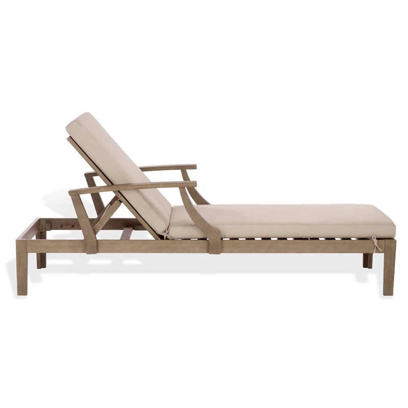 Safavieh Martinique Wood Patio Chaise Lounge in Natural / Beige