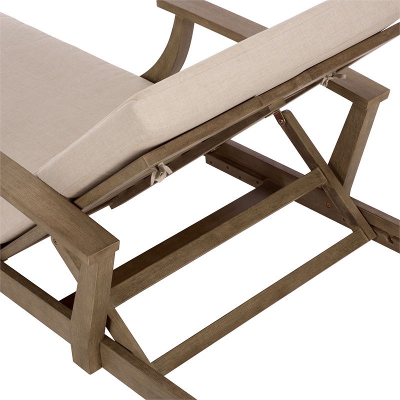 Safavieh Martinique Wood Patio Chaise Lounge in Natural / Beige