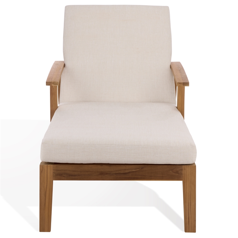 Safavieh Martinique Teak Wood Patio Chaise Lounge in White / Natural
