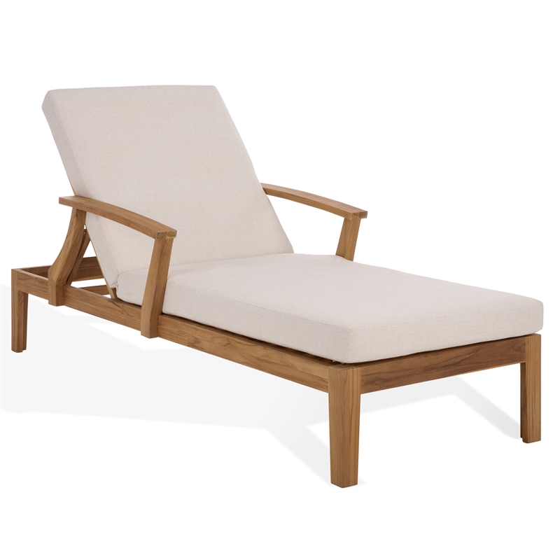 Safavieh Martinique Teak Wood Patio Chaise Lounge in White / Natural