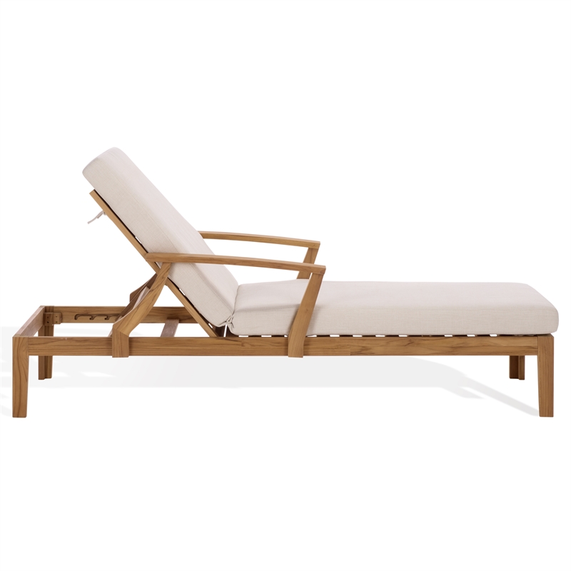 Safavieh Martinique Teak Wood Patio Chaise Lounge in White / Natural