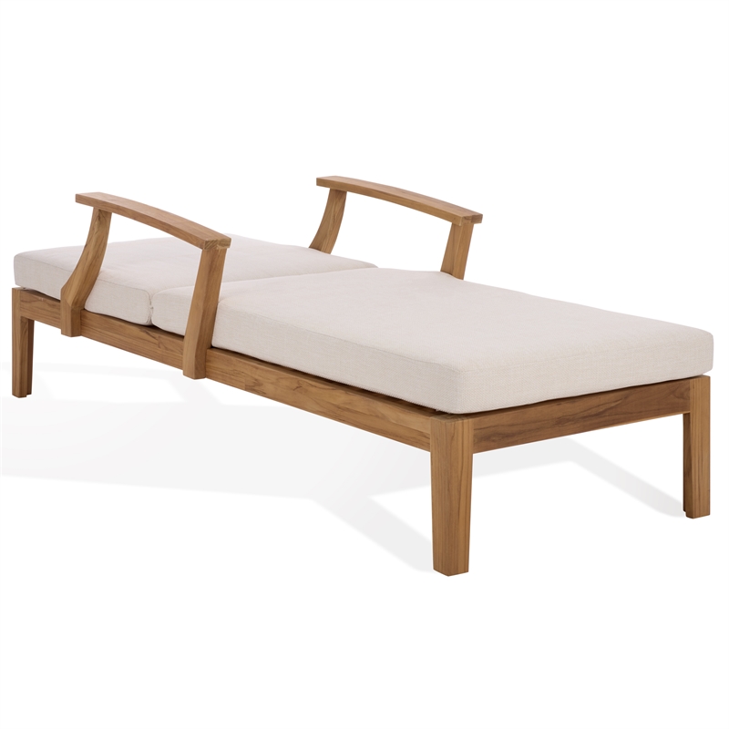 Safavieh Martinique Teak Wood Patio Chaise Lounge in White / Natural