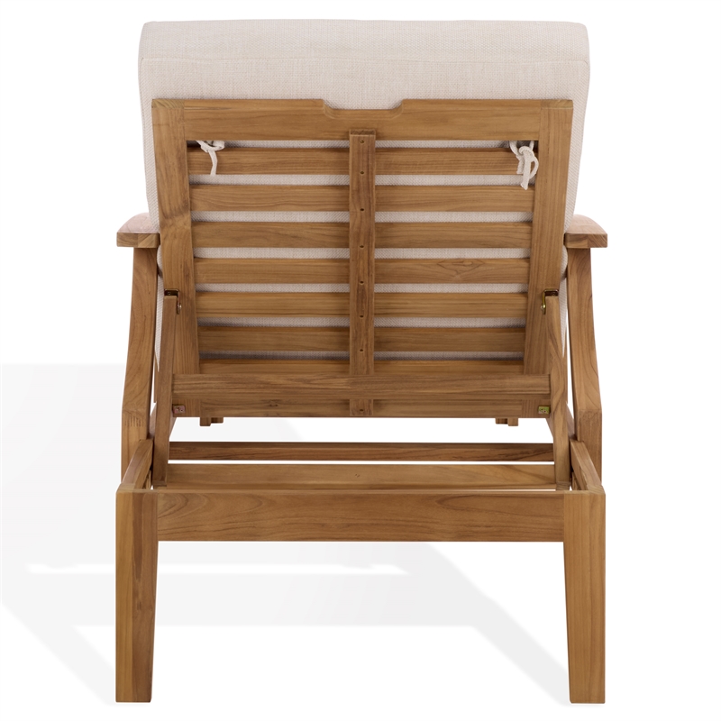 Safavieh Martinique Teak Wood Patio Chaise Lounge in White / Natural