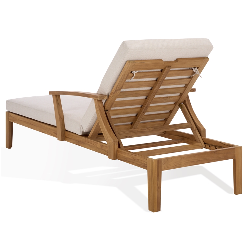 Safavieh Martinique Teak Wood Patio Chaise Lounge in White / Natural