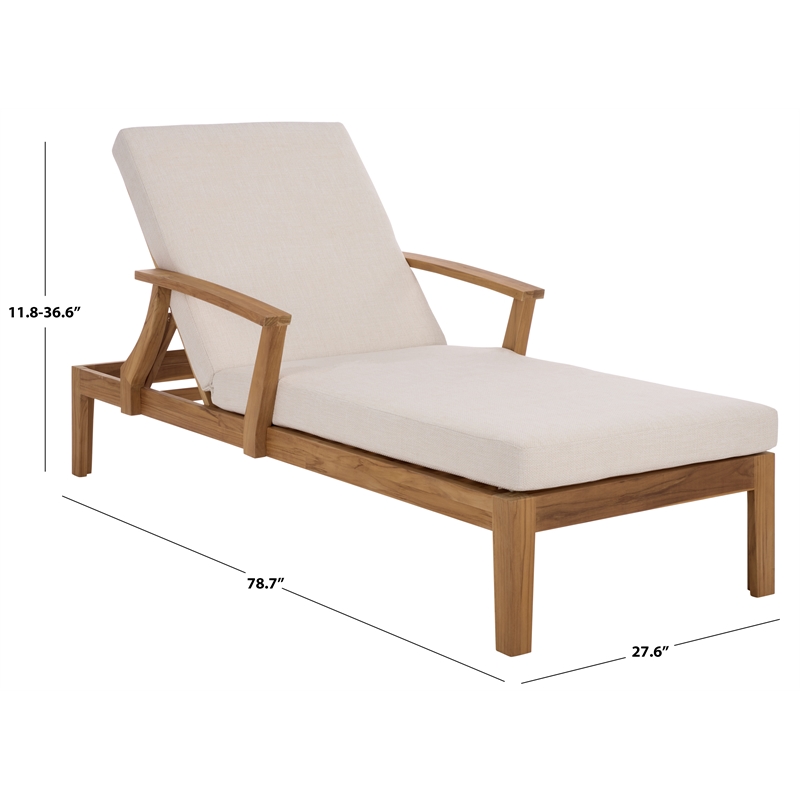 Safavieh Martinique Teak Wood Patio Chaise Lounge in White / Natural