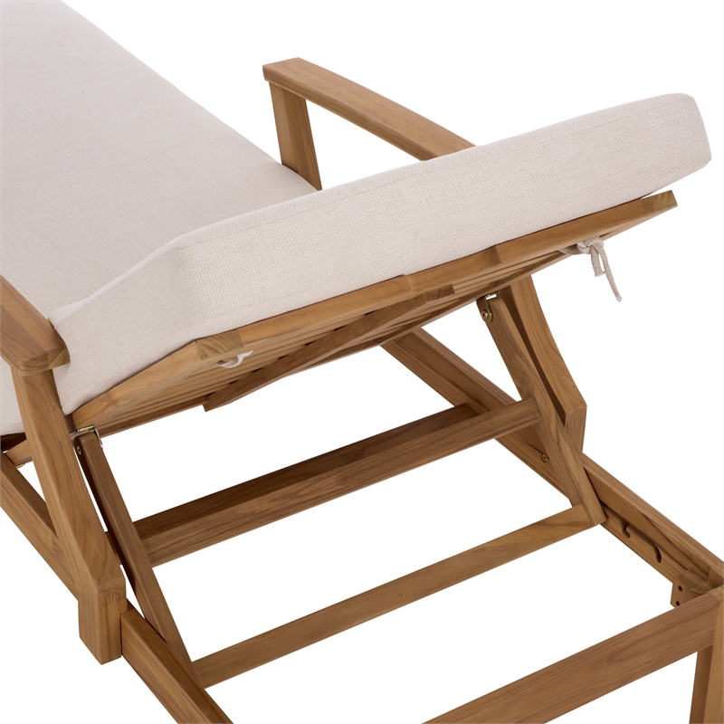 Safavieh Martinique Teak Wood Patio Chaise Lounge in White / Natural