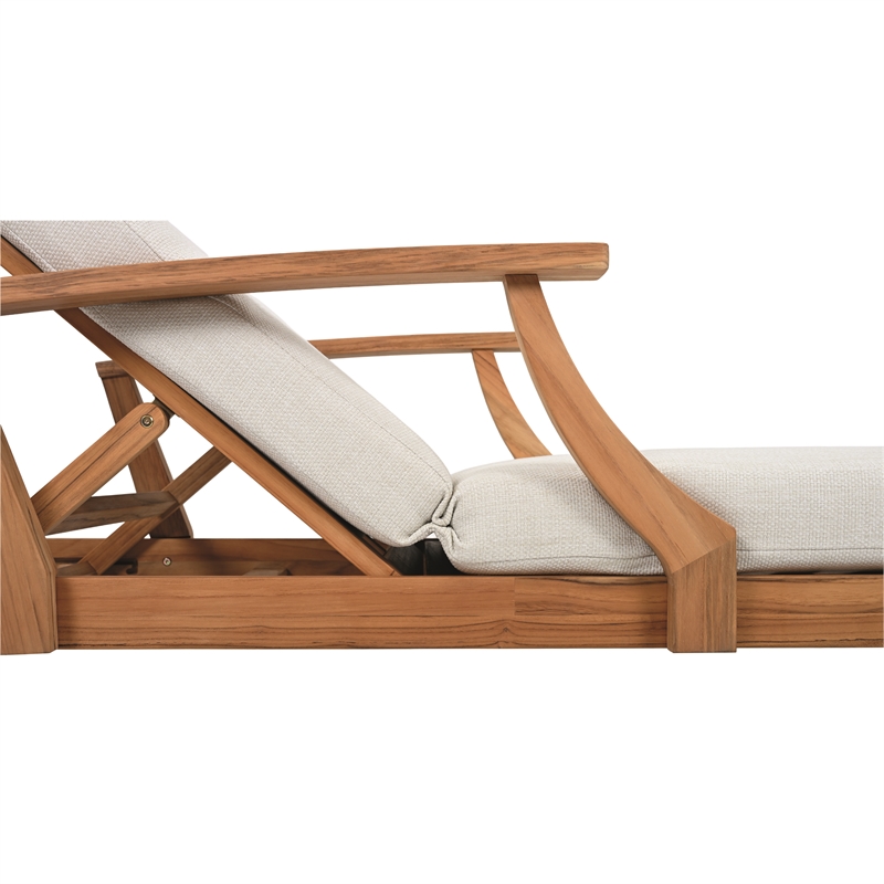 Safavieh Martinique Teak Wood Patio Chaise Lounge in White / Natural