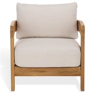 Safavieh Achilles Teak Wood Patio Chair  in White / Natural