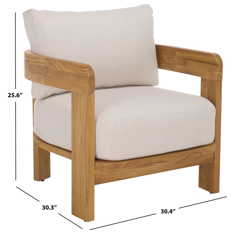 Safavieh Achilles Teak Wood Patio Chair  in White / Natural