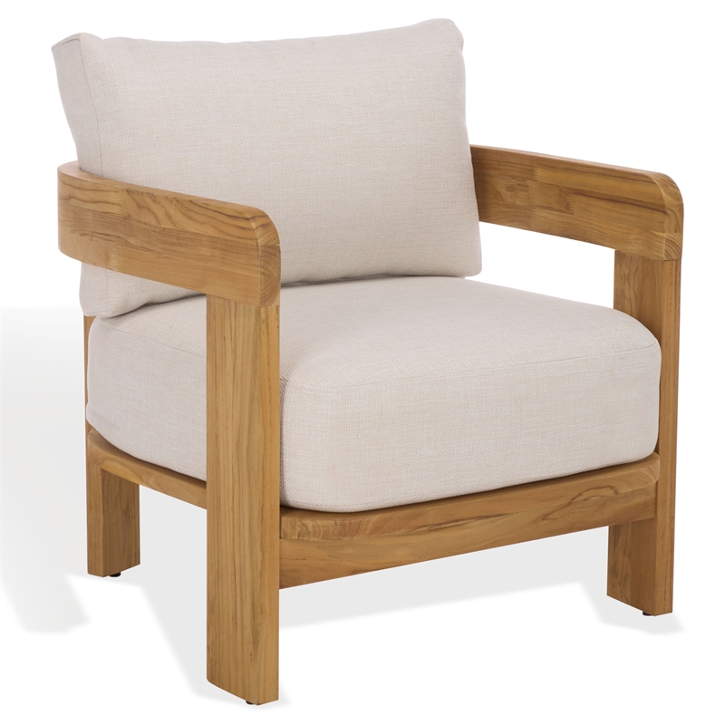 Safavieh Achilles Teak Wood Patio Chair  in White / Natural