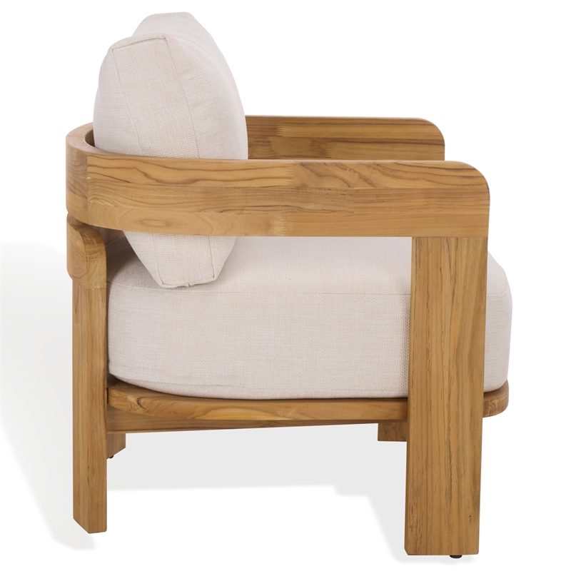 Safavieh Achilles Teak Wood Patio Chair  in White / Natural
