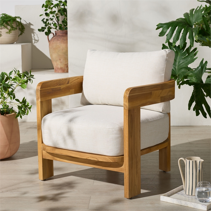 Safavieh Achilles Teak Wood Patio Chair  in White / Natural