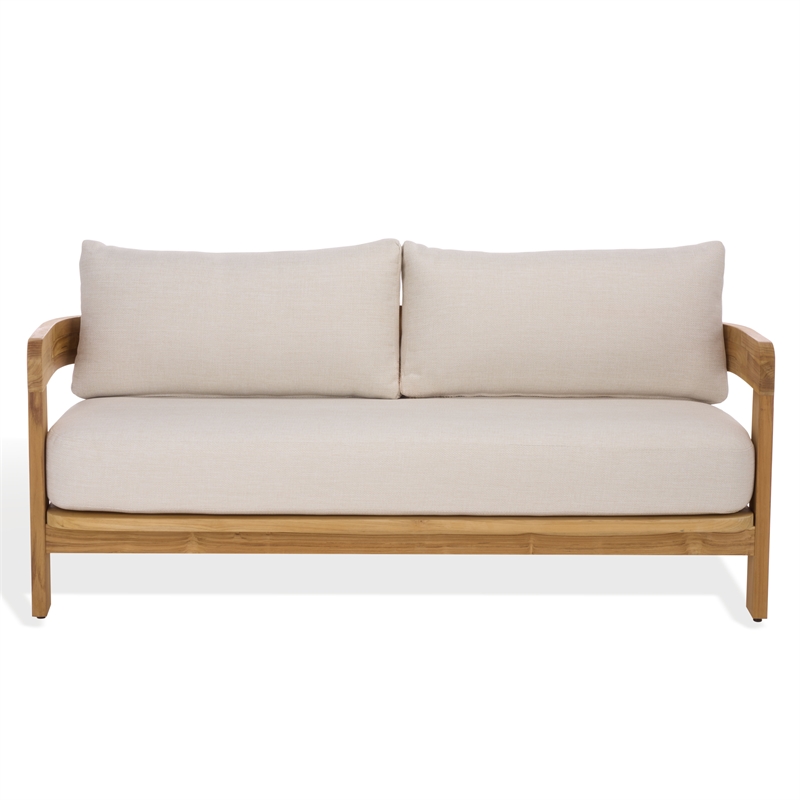 Safavieh Achilles Teak Wood Patio Sofa in White / Natural