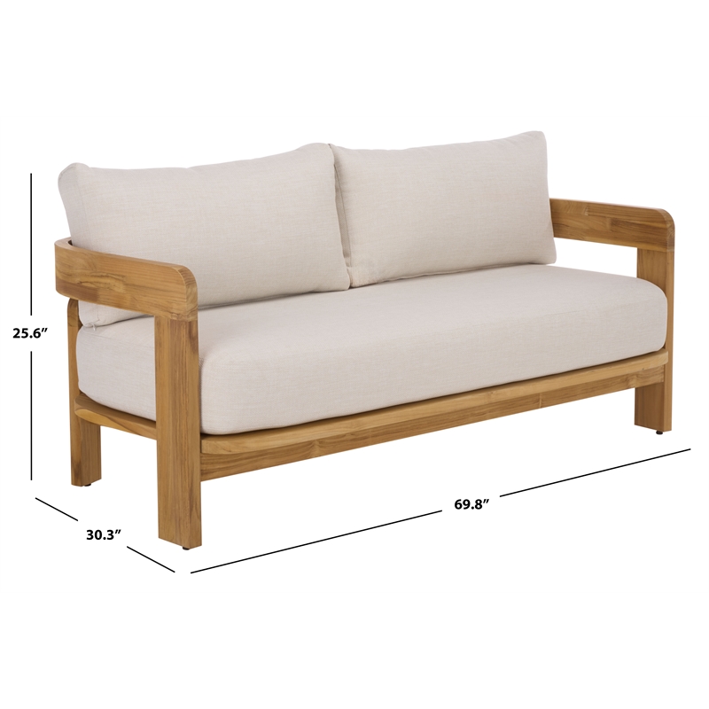 Safavieh Achilles Teak Wood Patio Sofa in White / Natural