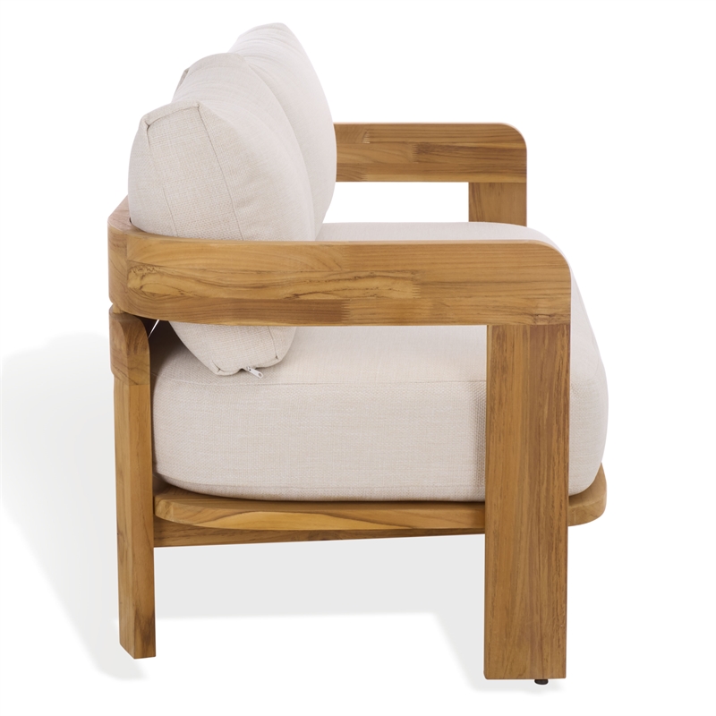 Safavieh Achilles Teak Wood Patio Sofa in White / Natural