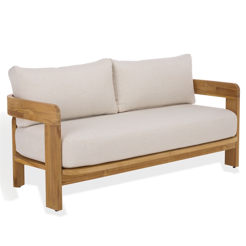 Safavieh Achilles Teak Wood Patio Sofa in White / Natural