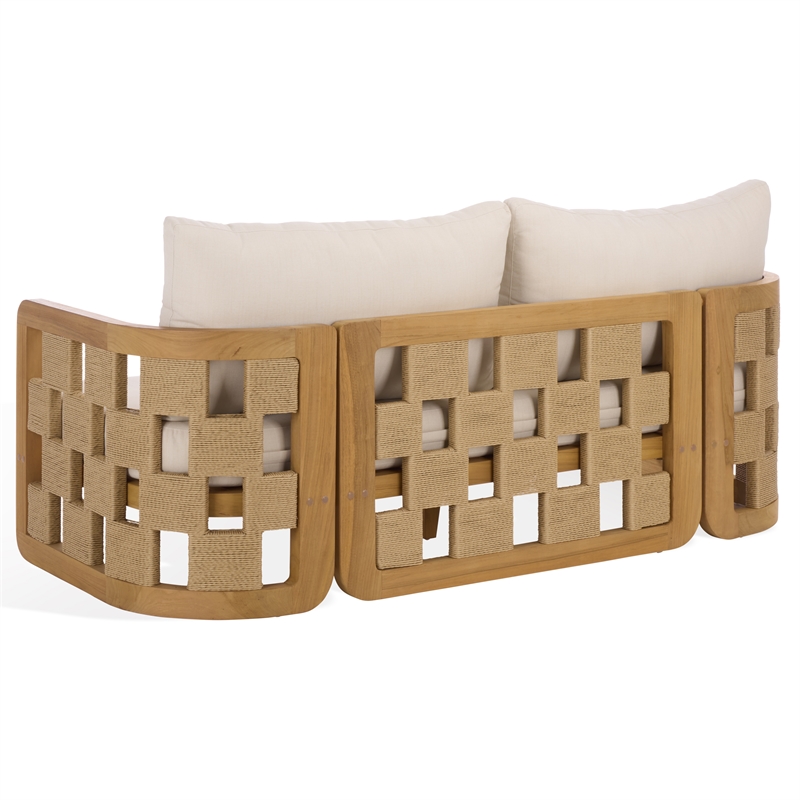 Safavieh Skipper Teak Wood Patio Sofa in Natural / Beige