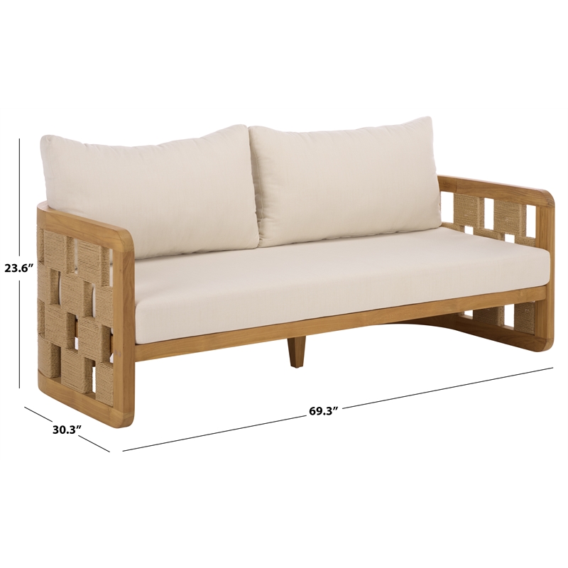 Safavieh Skipper Teak Wood Patio Sofa in Natural / Beige